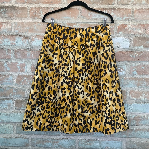 St. John Skirt Leopard Print Pleated Drop Waist Orange Black Cotton Silk Midi - Picture 8 of 16